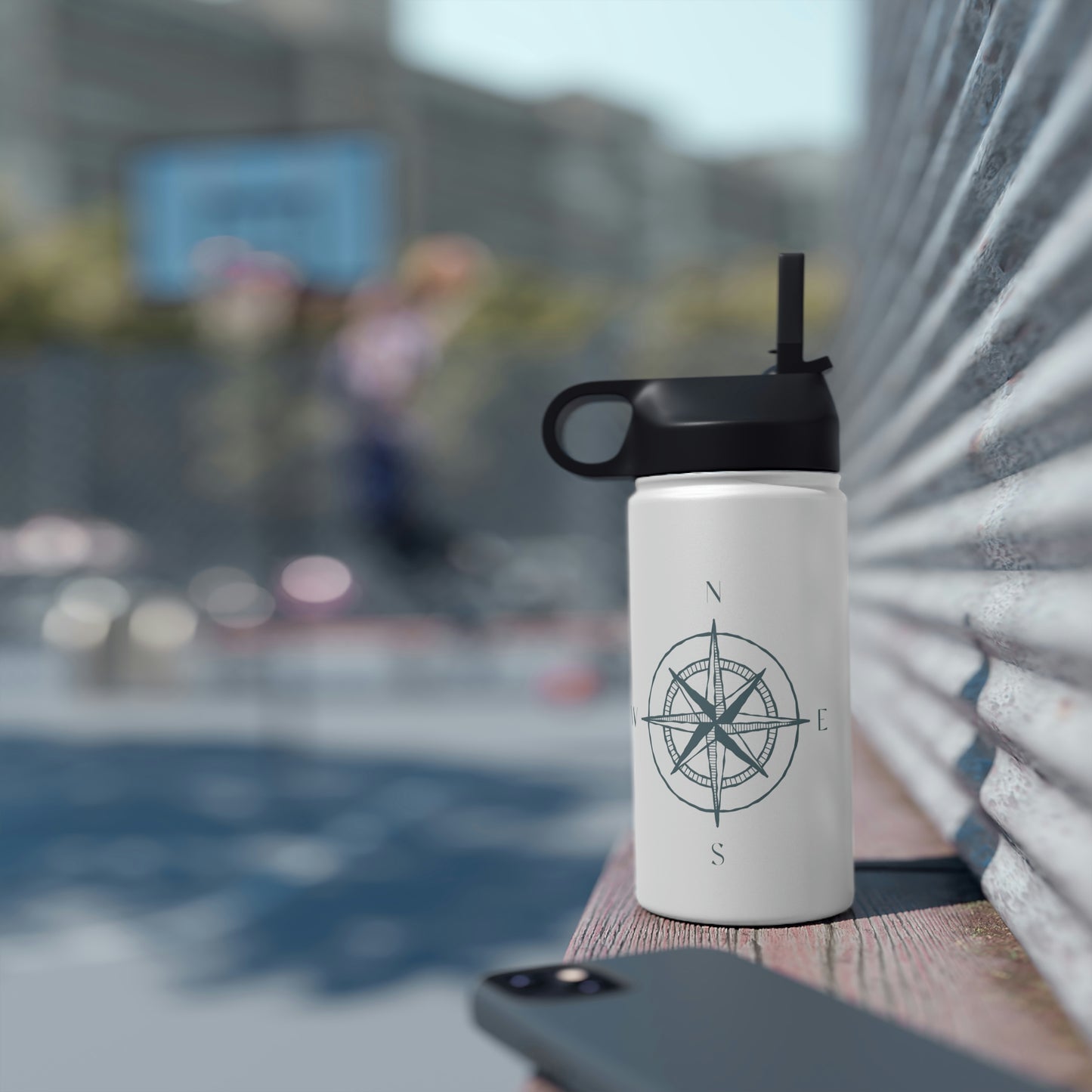 Compass Design Stainless Steel Water Bottle, Standard Lid