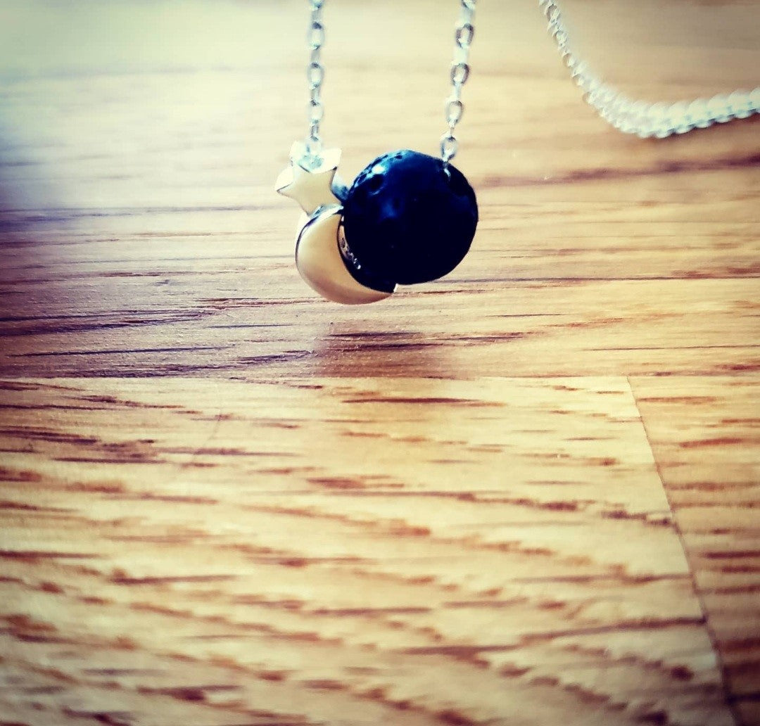 Silver Star & Moon Aromatherapy Necklace