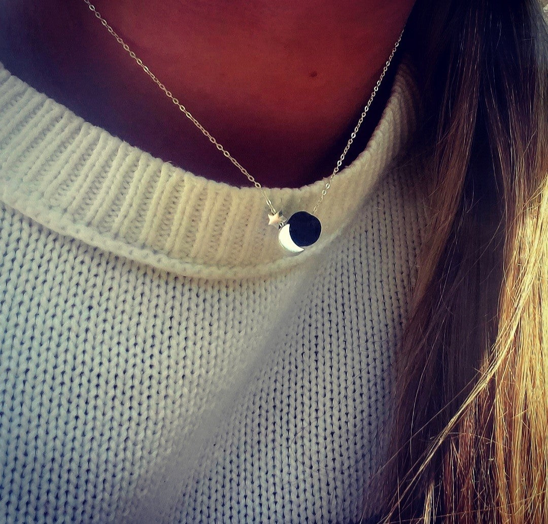 Silver Star & Moon Aromatherapy Necklace