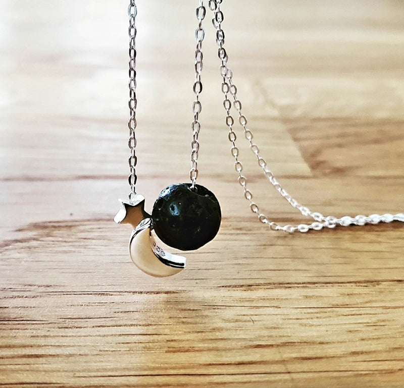 Silver Star & Moon Aromatherapy Necklace